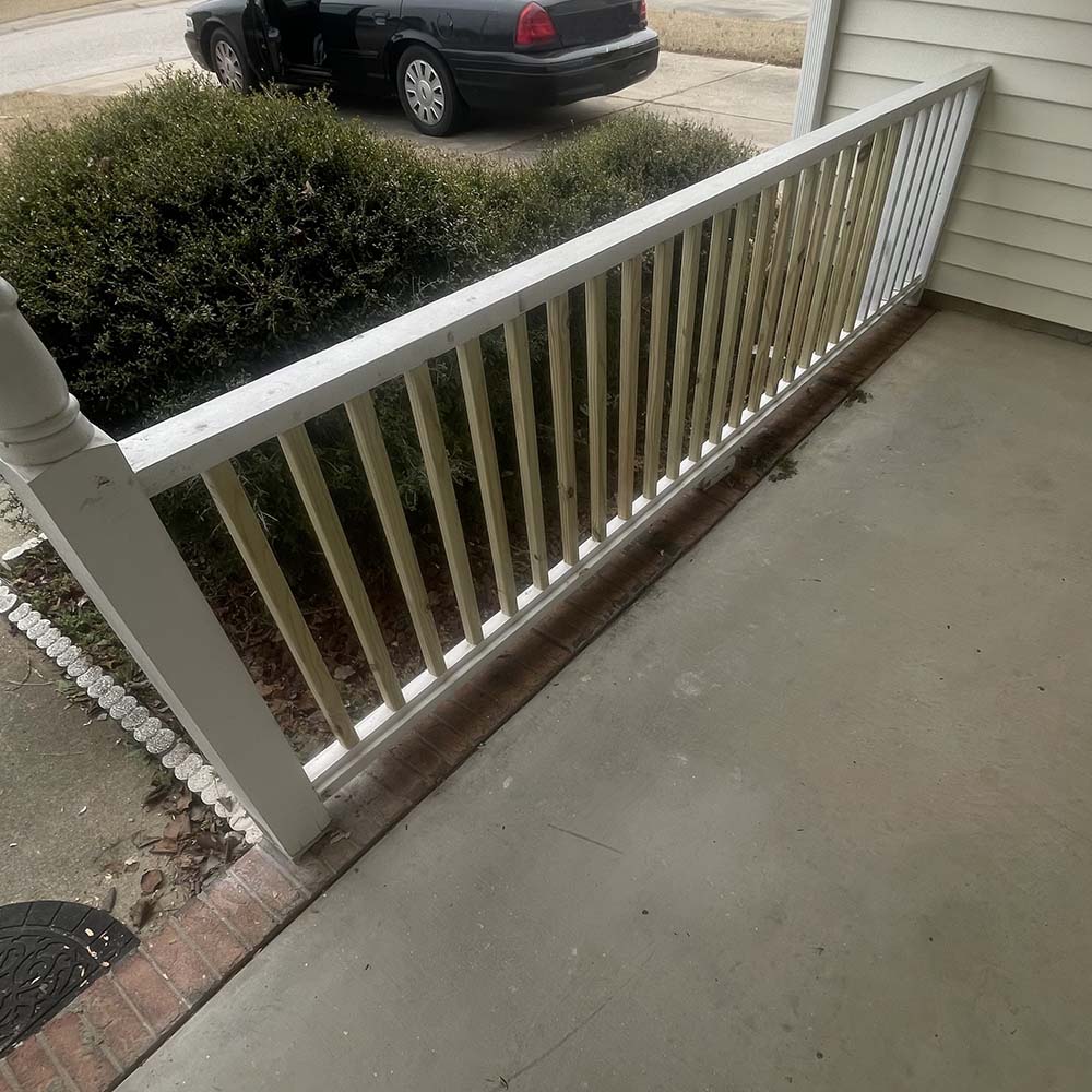 Porch handrail and baluster wood rot repair in Fayetteville NC